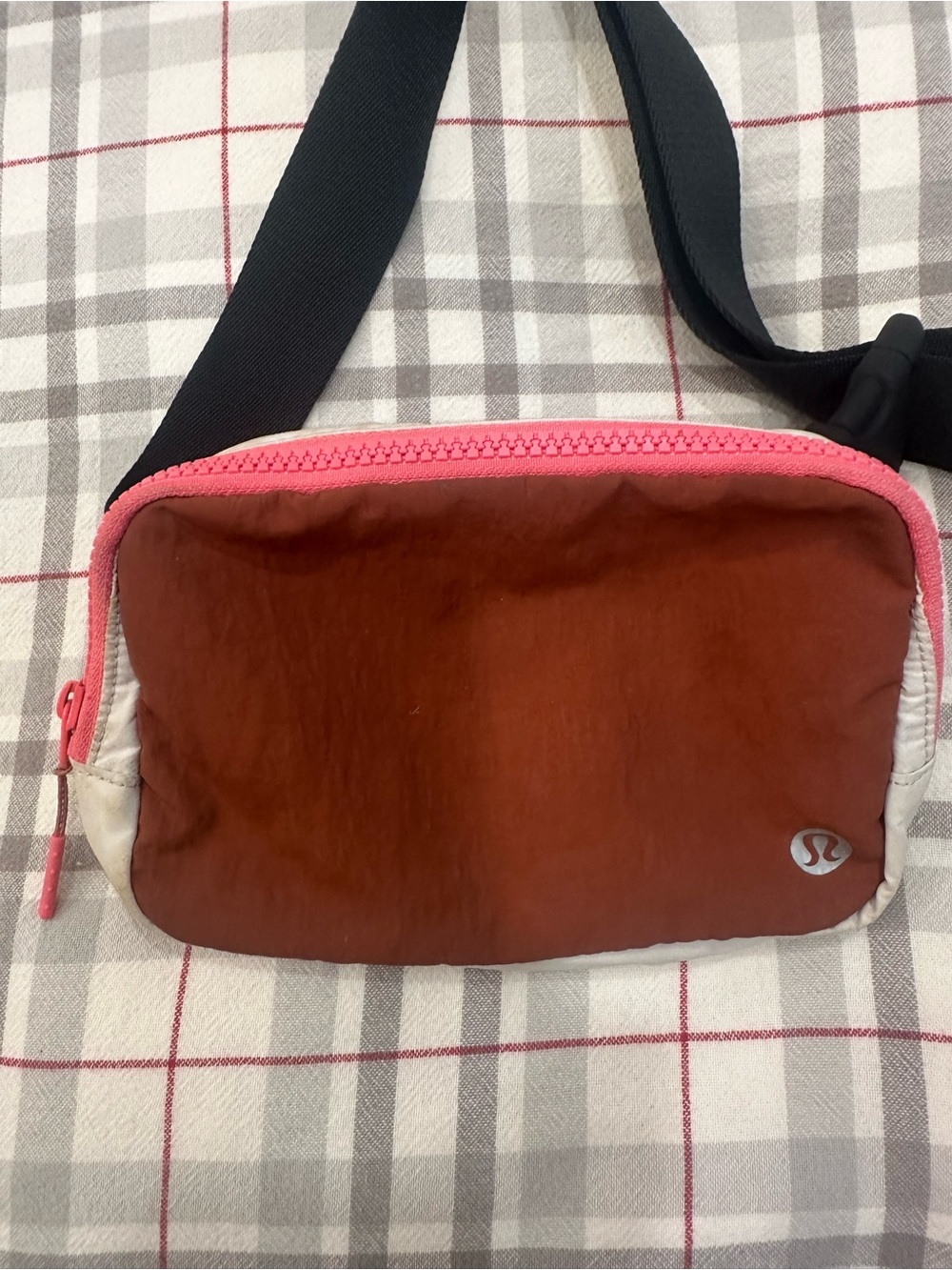 lululemon athletica Crossbody Bag in Rust with Pink Trim and Black Strap